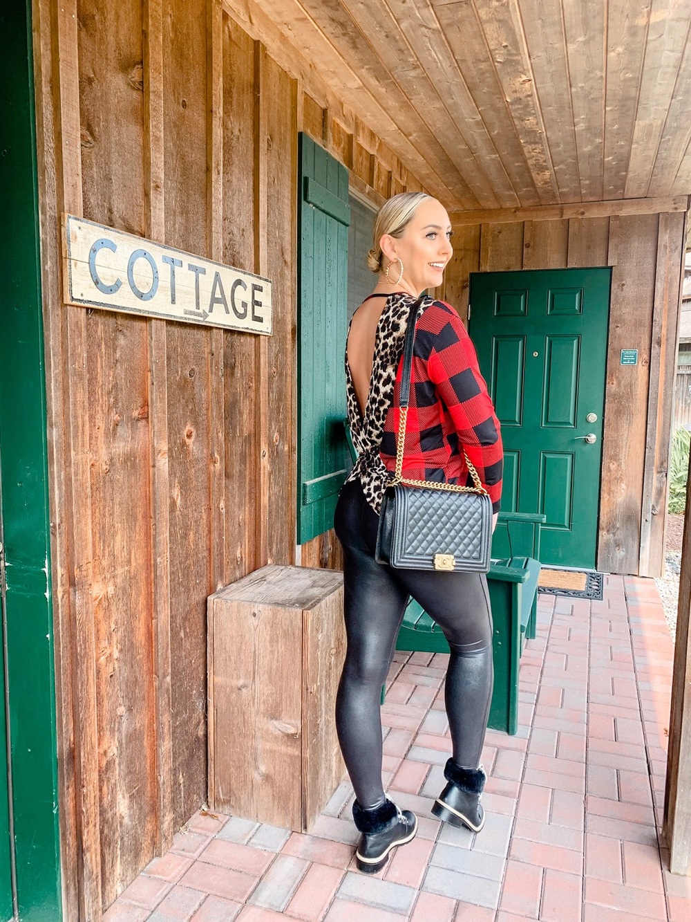 Red & Black Buffalo Plaid Tunic with Leopard Accent